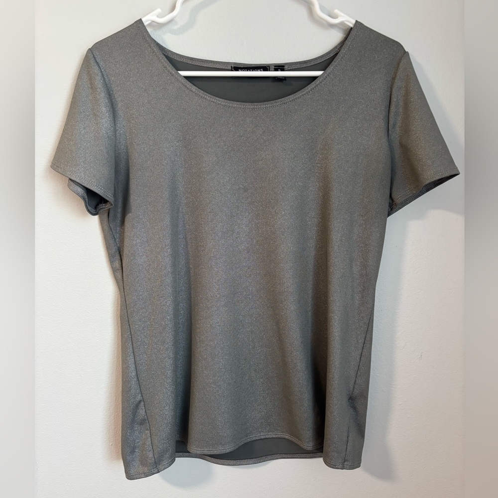 Silver Shiny Metallic Notations Top